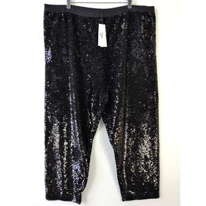 Joan Vass 3X Black Sequin Pants Women’s Pull-On Ankle Straight Leg Party NWT